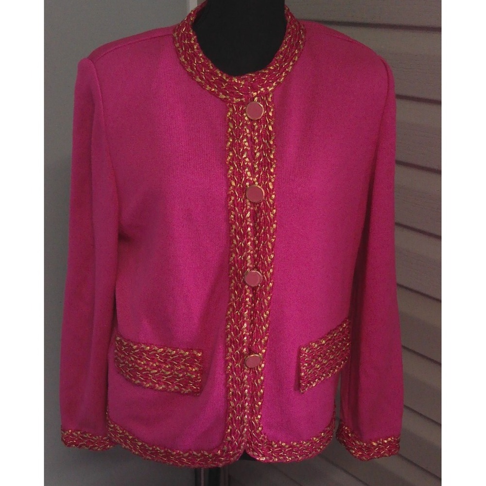 PHILIPPE MARQUES PINK BUTTON DOWN WOMENS SWEATER W/EMBELLISHED TRIM SIZE 10